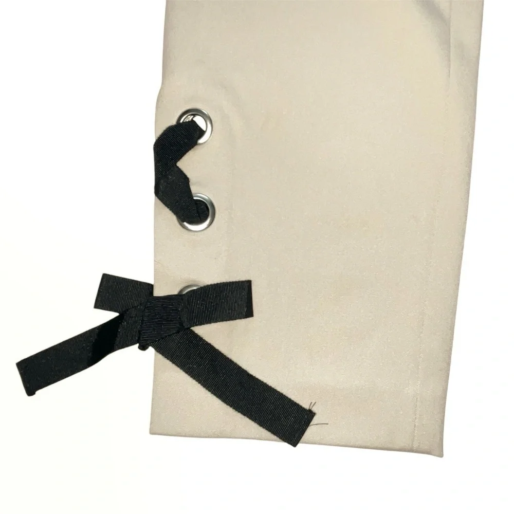NWT Express Cream Ankle Pant Lace Up Detail XS Stretch Slim Straight Leg